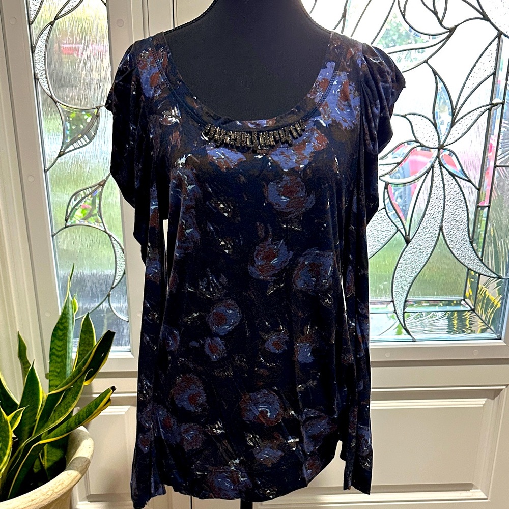 Simply Vera Vera Wang Navy Floral Blouse